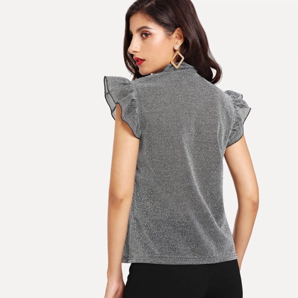 Metallic Silver Láme Tie Top - Picture 3 of 5